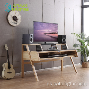 Estación de taller de música de escritorio de estudio de madera MDF con soporte para teclado